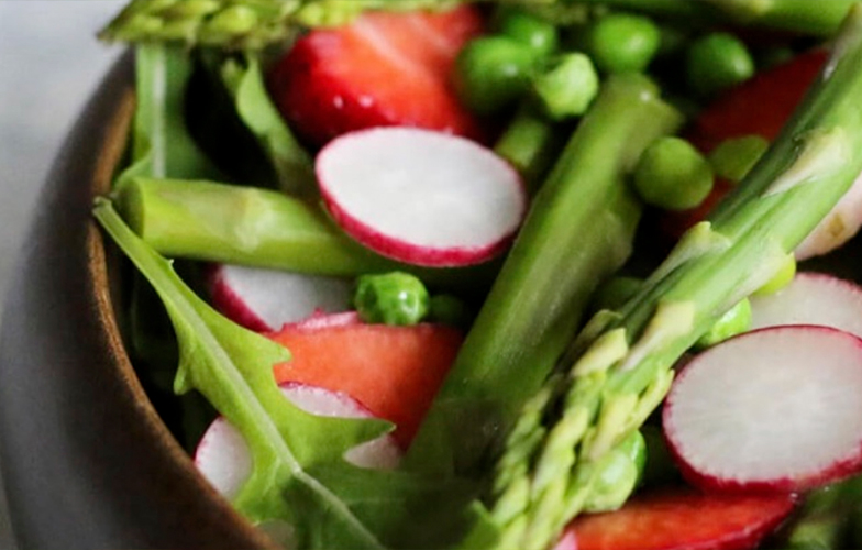 Strawberry Asparagus Salad with Tahini Dressing